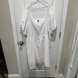 Old Navy Womens 4X White Seersucker Puff Sleeve Smocked Back Pocket Mini Dress